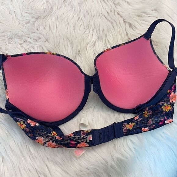 victoria’s Secret Pink Navy Floral Push Up Sz 34D - Picture 8 of 14